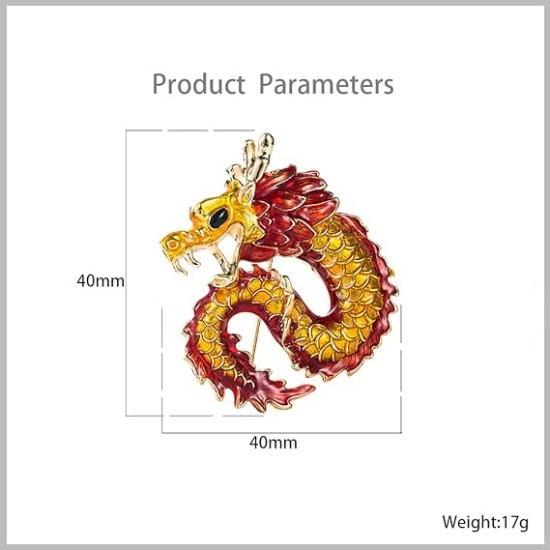 Unique Dragon Brooch Women's Girls Fashion Enamel Craft Lapel Pin Dress Accessories Lucky Festive Birthday Christmas Jewelry Unisex Gifts