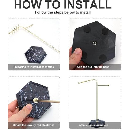 Jewelry Stand Metal T Strip Jewelry Stand Earrings Pendant Necklace With Tray Marble Pattern For Bracelet Necklace Ring Earrings