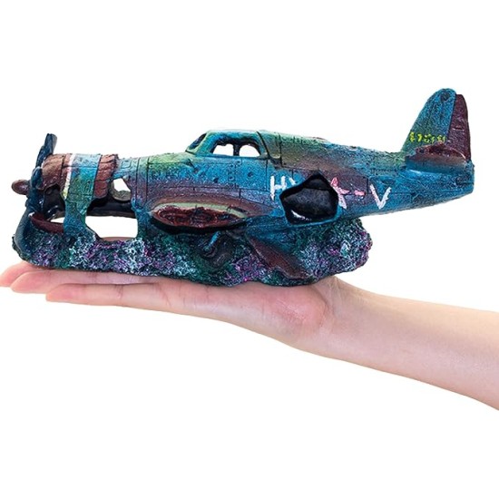 Aquarium Ornaments, Aquarium Rock Cave Decoration, Airplane Cave Accessories, Pool Decoration, Small Shrimp Fish, Turtle, Decorative Resin Landscape Fish Oil (24X 10.5X8cm)...