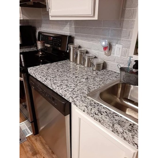 Light White Granite Exterior Marble Gloss Film Vinyl Self Adhesive Kitchen Countertop Peel & Stick Wallpaper Decal 44.96 cm x 243.84 cm